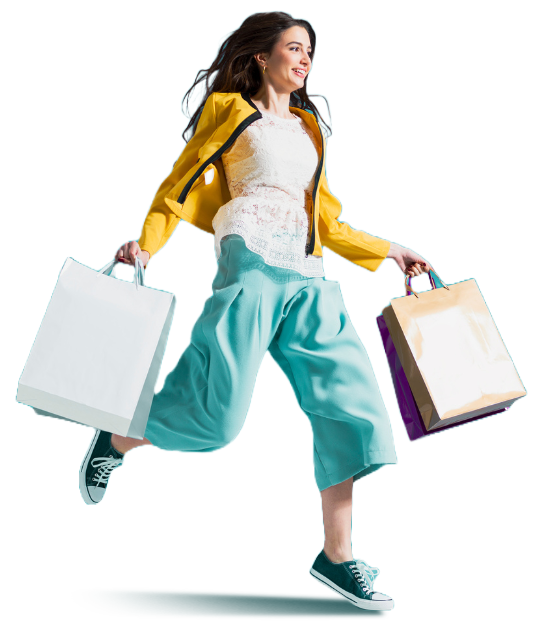 Woman with shopping bags saving money as she Prepare for Success in 2025