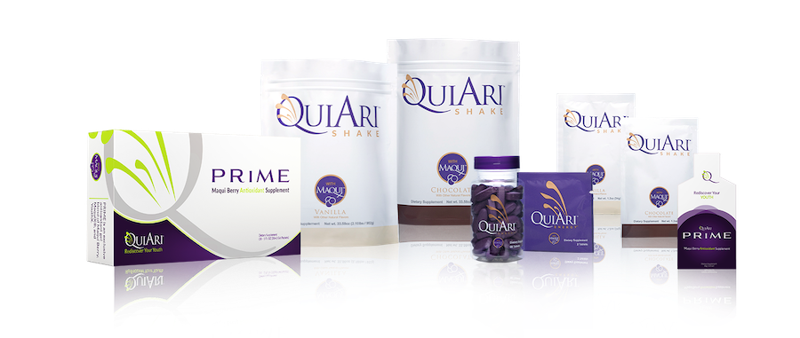 An array of products in white and purple packaging are on display as Reasons to get Involved with QuiAri